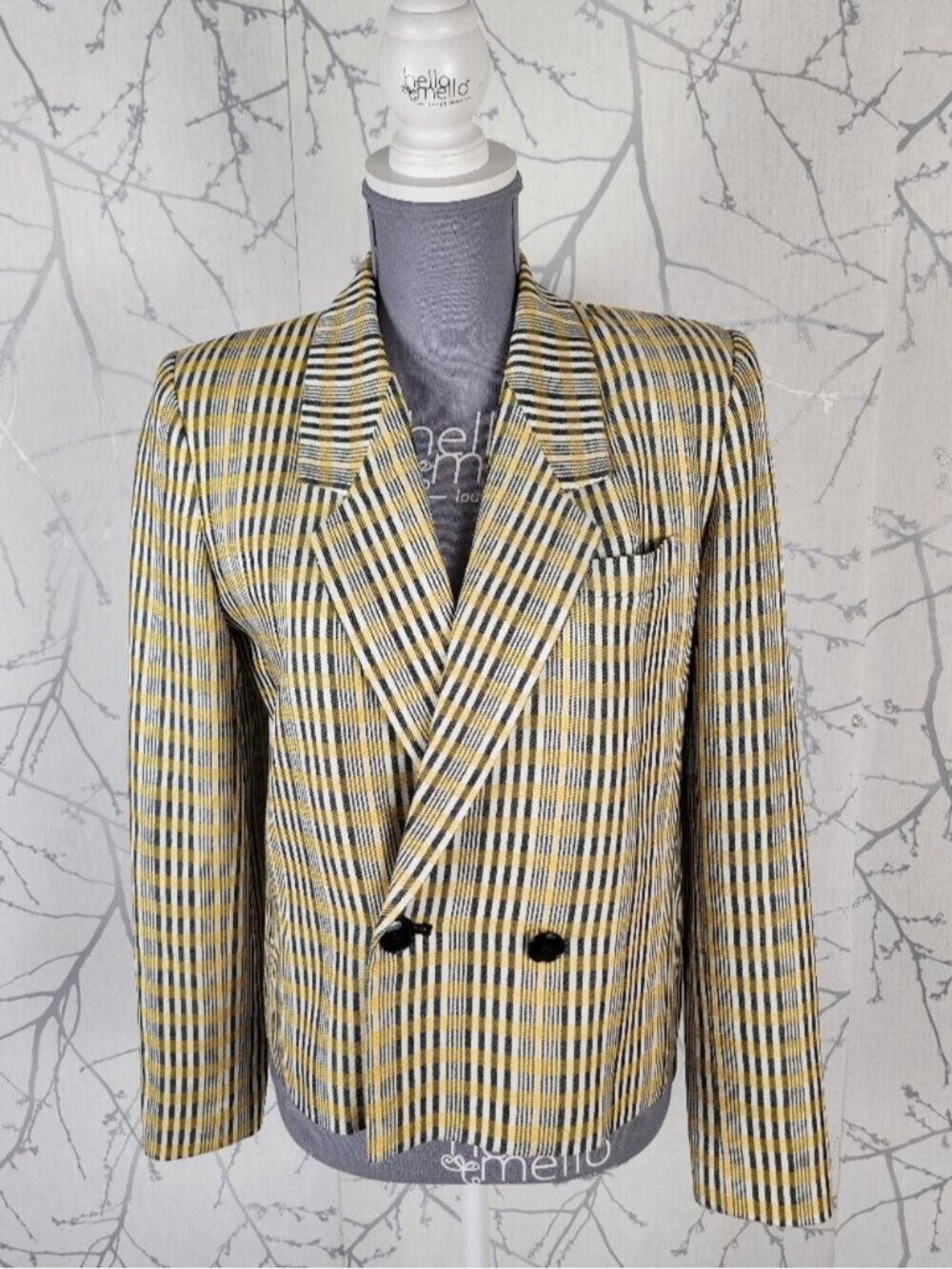 Kasper for ASL VTG Yellow Plaid Double Breasted Short Blazer